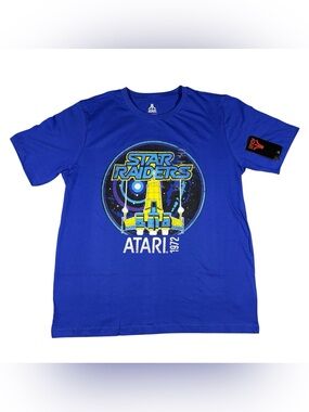 Atari Star Raiders Blue Size Large Short Sleeve Graphic Video Game T-shirt